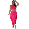 Solid Color High Waist Ruffles Navel Slim Fit Suit