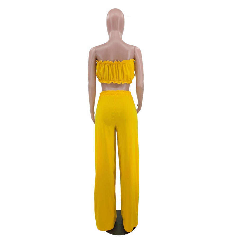 Solid Color Bra Pants Women's Two-piece Set