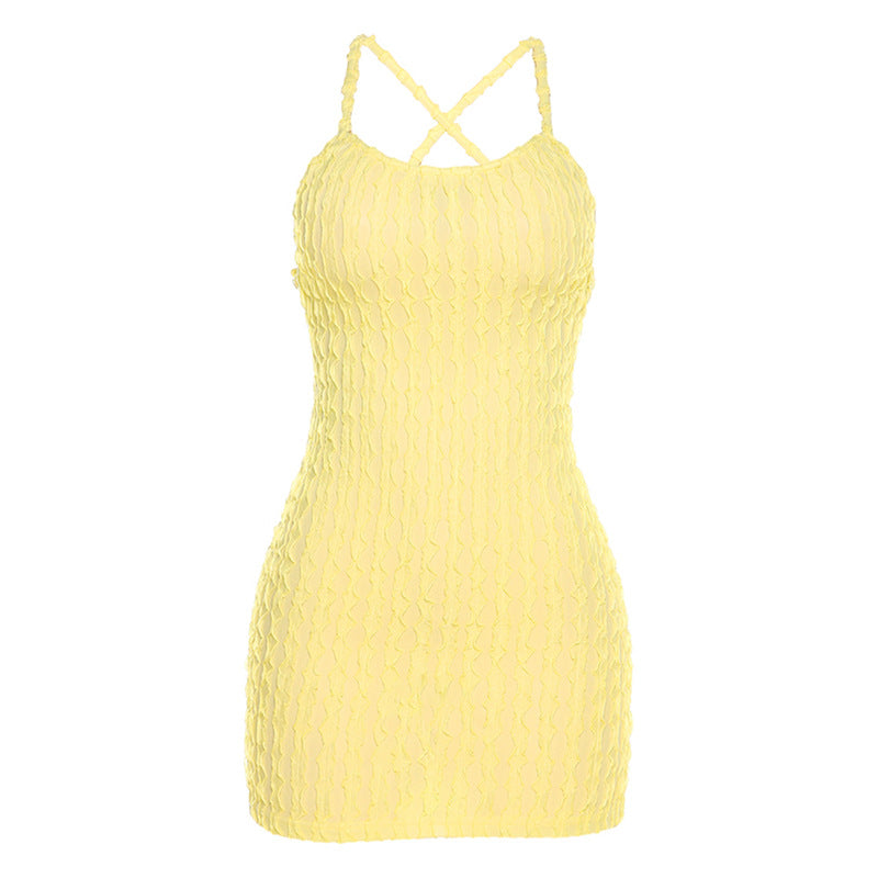 Strap Backless Popcorn Dress