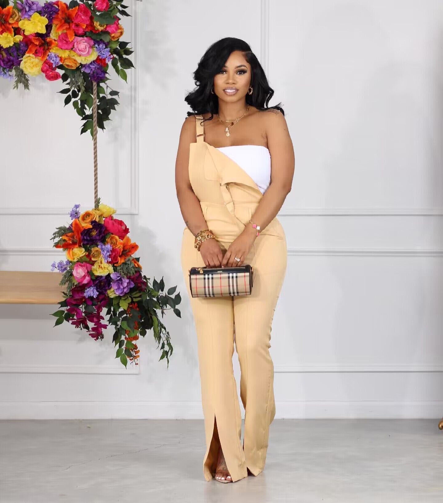 Sling Jumpsuit Chest Pocket Split Pants