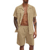 Linen Loose Short Sleeve Shorts Men's 2 PC Suit