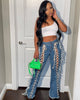 Eyelet String Tassel Straight Jeans