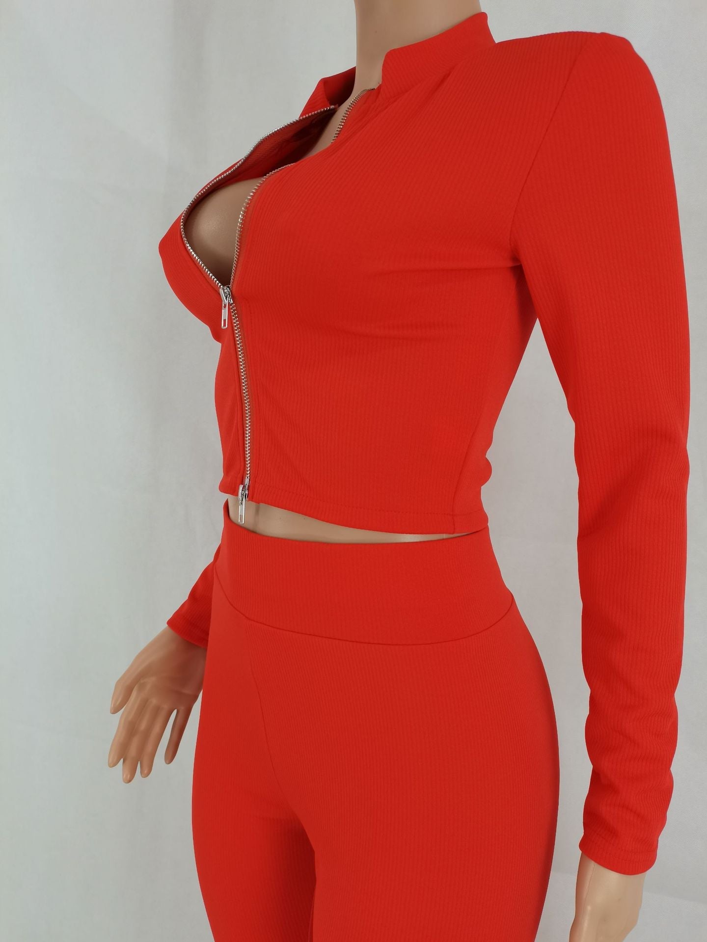 Fashion Slim Fit Zipper Solid Color 2PC Set