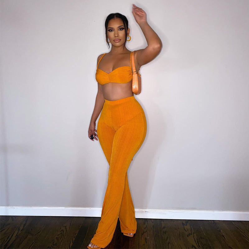 Bra Top & Flare Pants Two-Piece Set