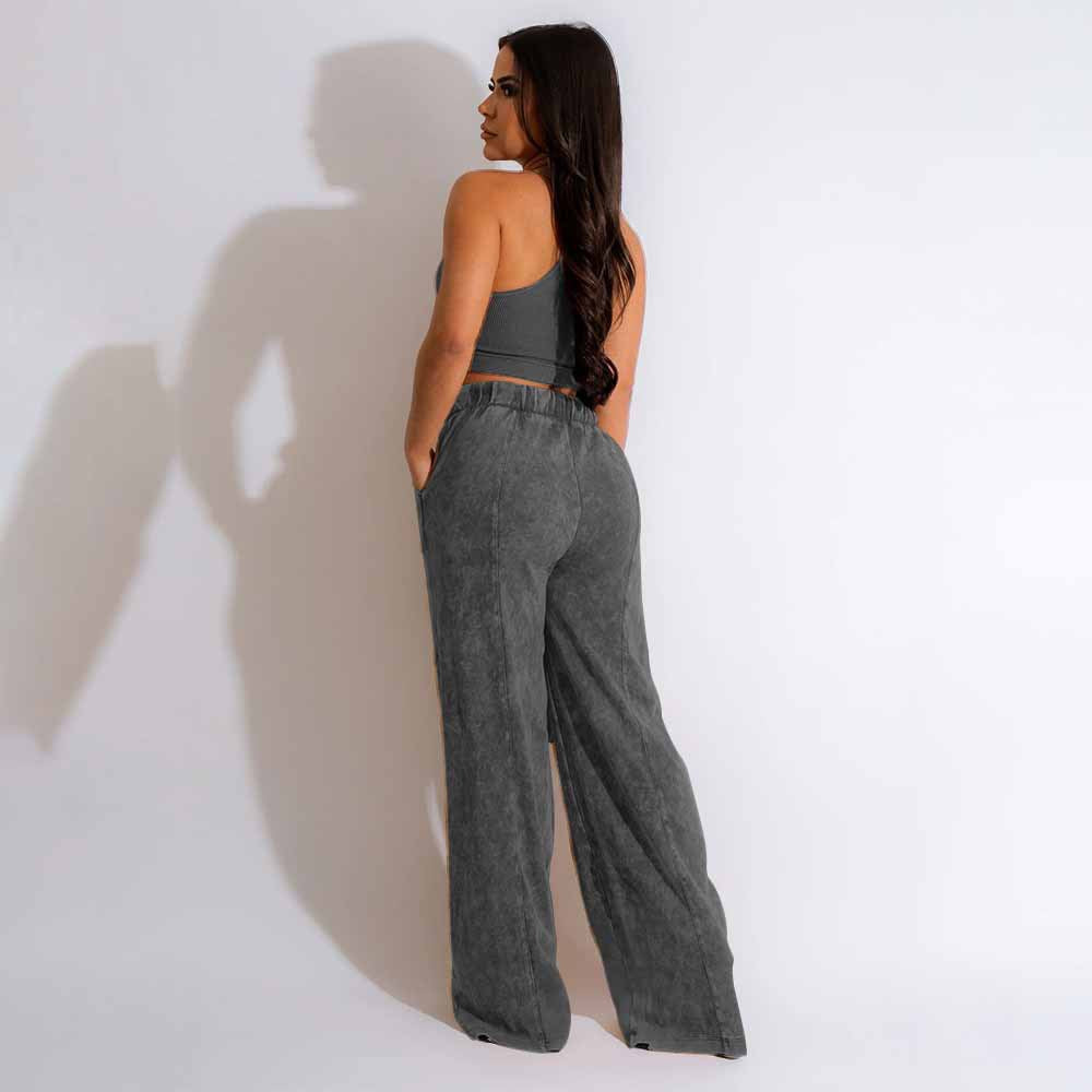 Sleeveless Open Waist Jacket Elastic Waist Wide-leg Pants Suit