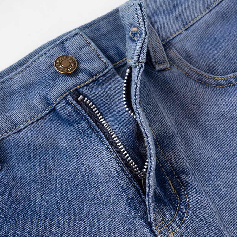 Solid Buttoned Zipper Pocket Slim Short Denim Skirt