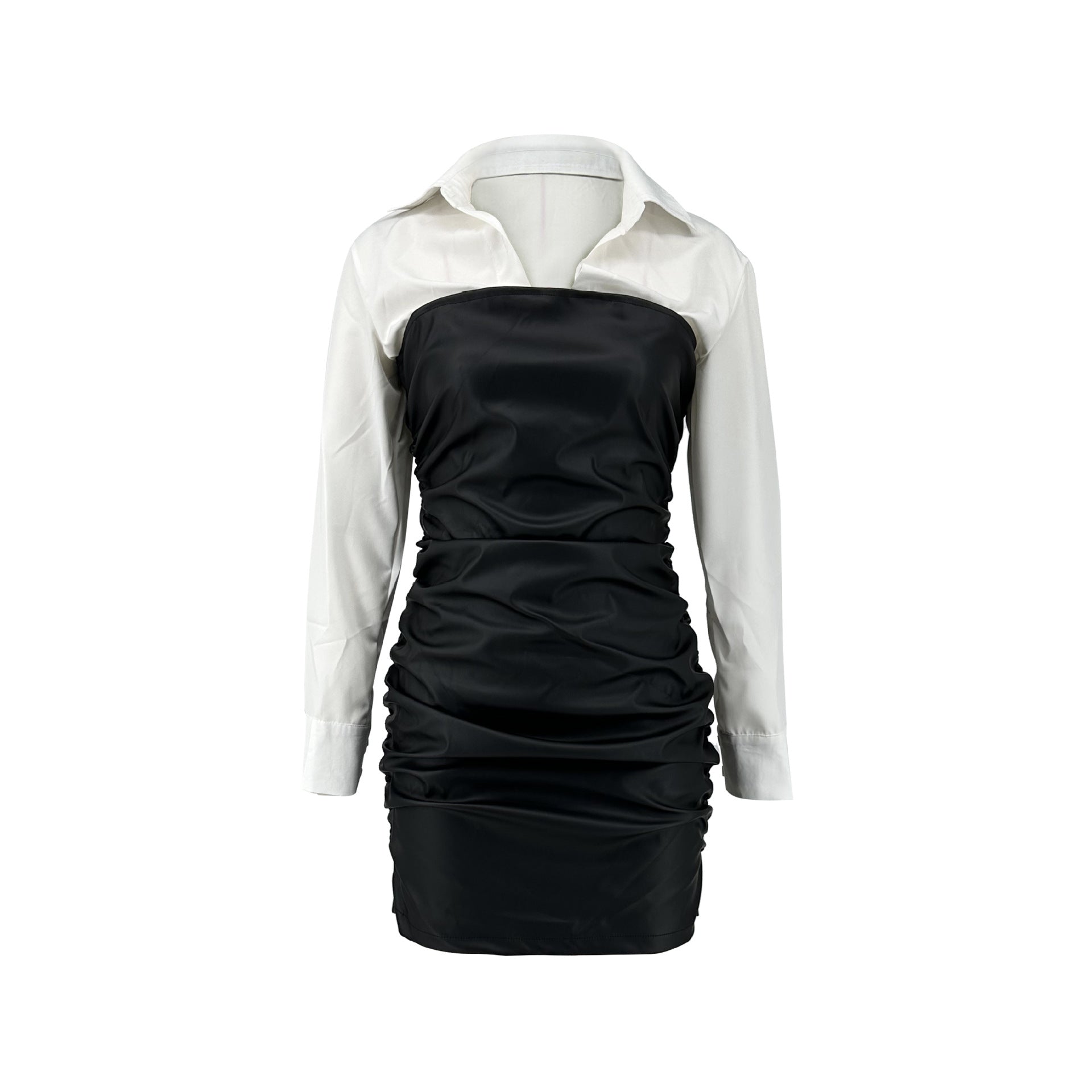 Shirt Stitching Leather Skirt Pleated Fake Two-piece Punk Dress