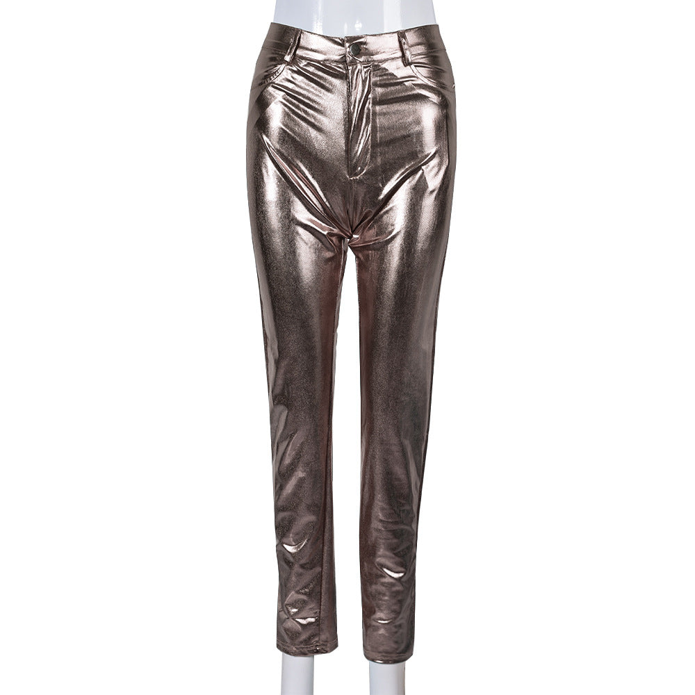 Slim Fit Buttocks Metallic Silver Hot Casual Pants