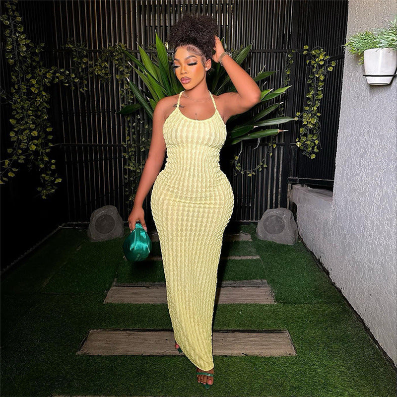 Strap Backless Popcorn Dress