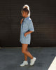 Polo Neck Short Sleeved Shorts Denim Jumpsuit