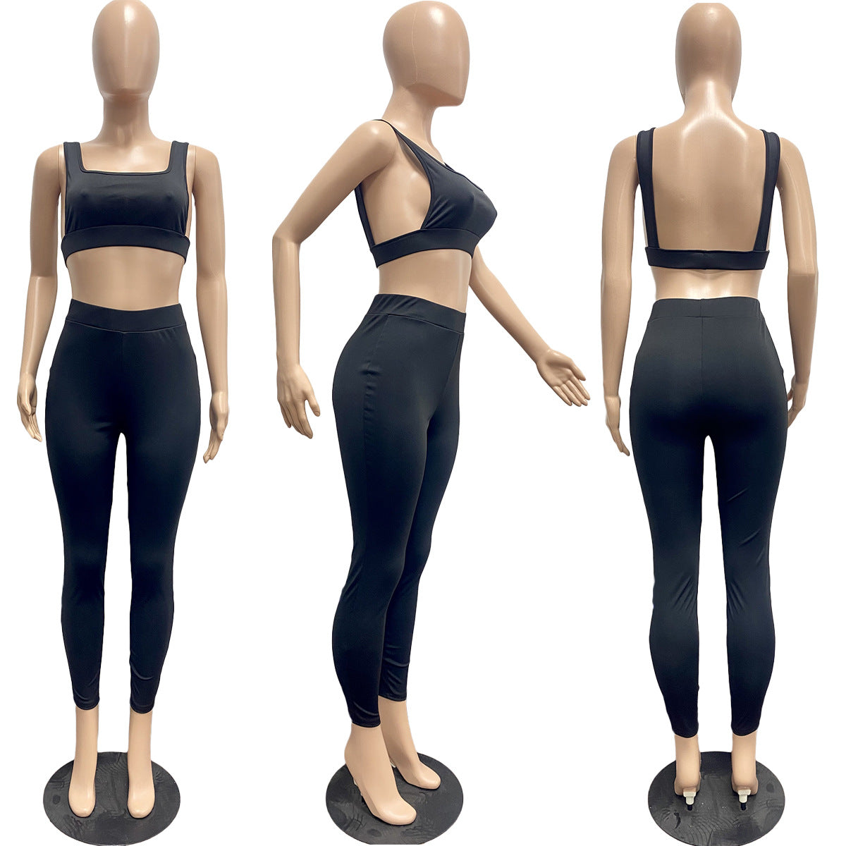 Sexy Casual Solid Bare Back Top 2PC Set