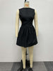 Colored Waist Cut Out Fluffy V-neck Skirt