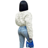 Star embossed thumb button cotton padded warm jacket