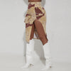 Camo Leaf Print Pocket Split Zip High Waist Skirt