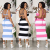 Striped Backless Lace-up Sheath Sexy Dress