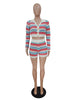 Lapel Cardigan Double-breasted Long Sleeve Striped Color Matching Knit Two-piece Suit