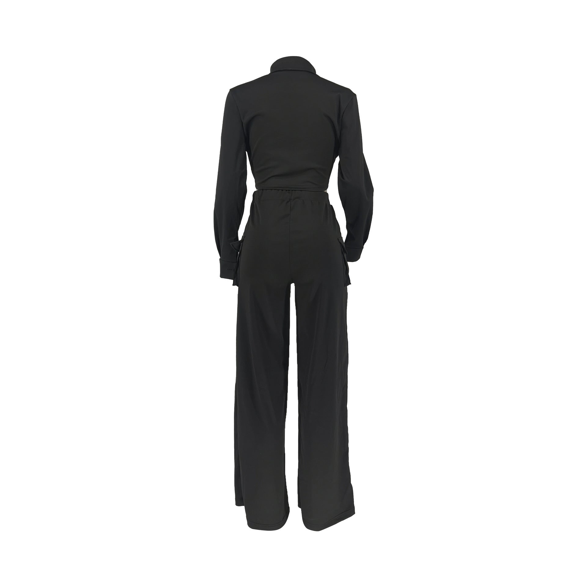 Long sleeves, long pants, cargo style, wide leg, solid color,2pc set