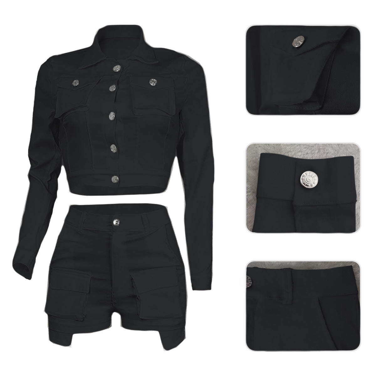 Solid Color Pocket Tooling Casual Two-Piece