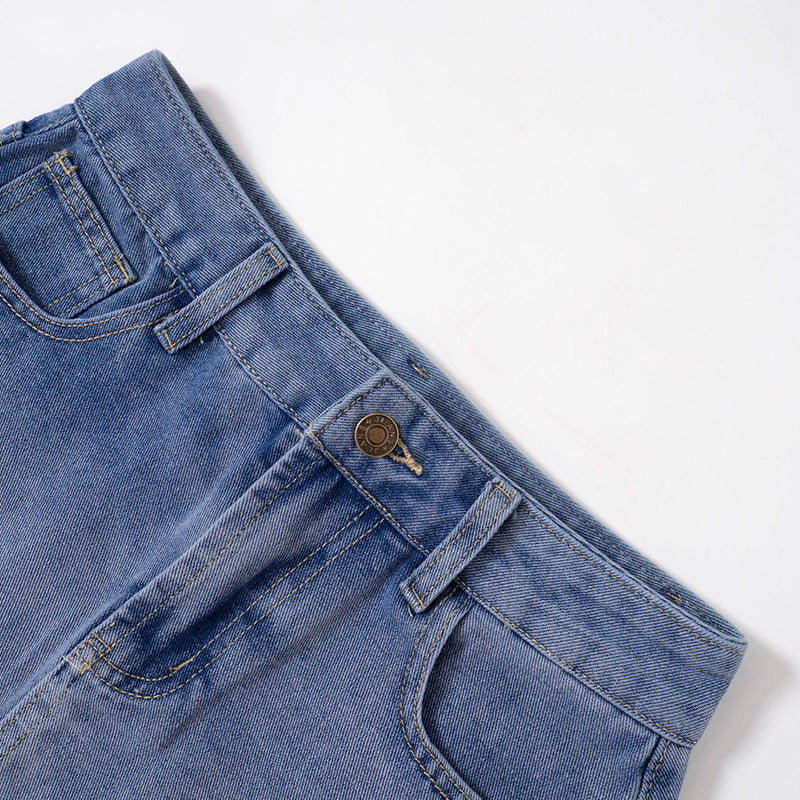 Solid Buttoned Zipper Pocket Slim Short Denim Skirt
