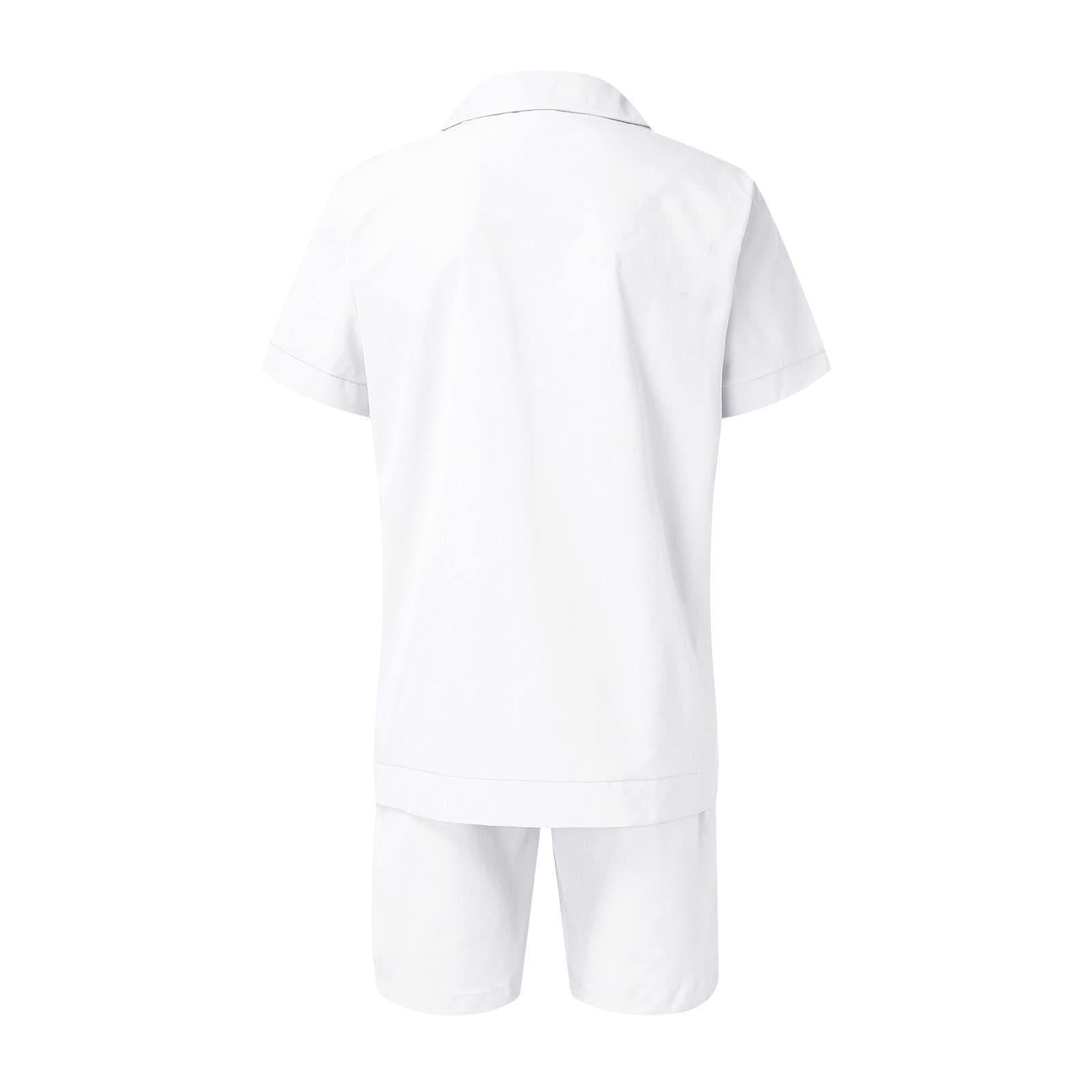 Linen Loose Short Sleeve Shorts Men's 2 PC Suit