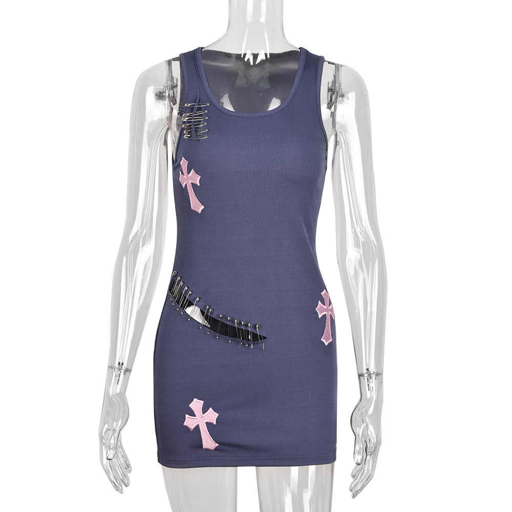 Cross Embroidered Pin Dress