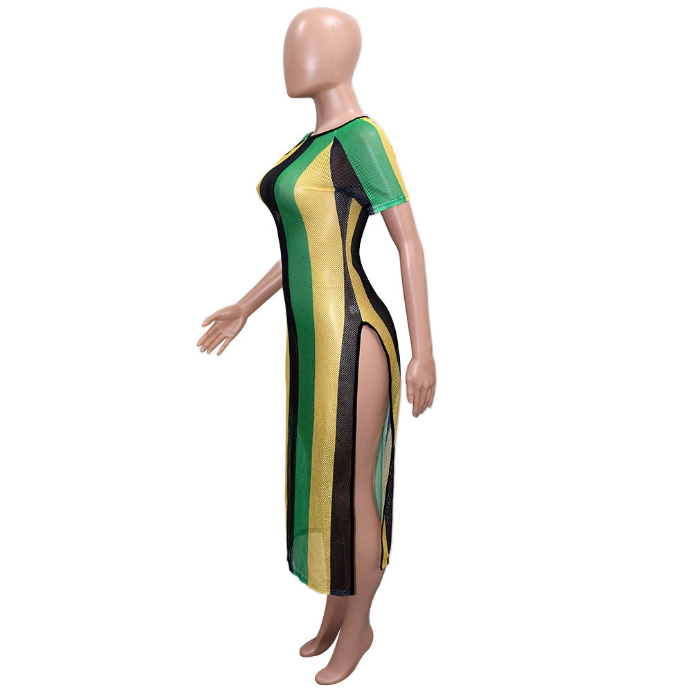 Caribbean Contrast Split Dress