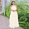 Sleeveless Off Shoulder Simulated Silk Pleated Large Swing Dress