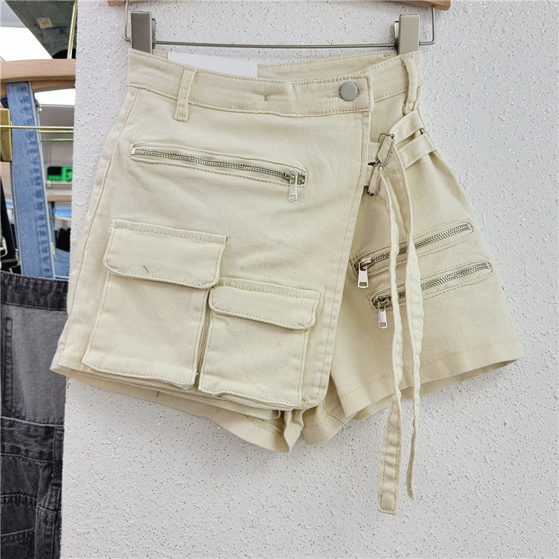 Irregular Multi-Pocket Workwear A- line Denim Skirt