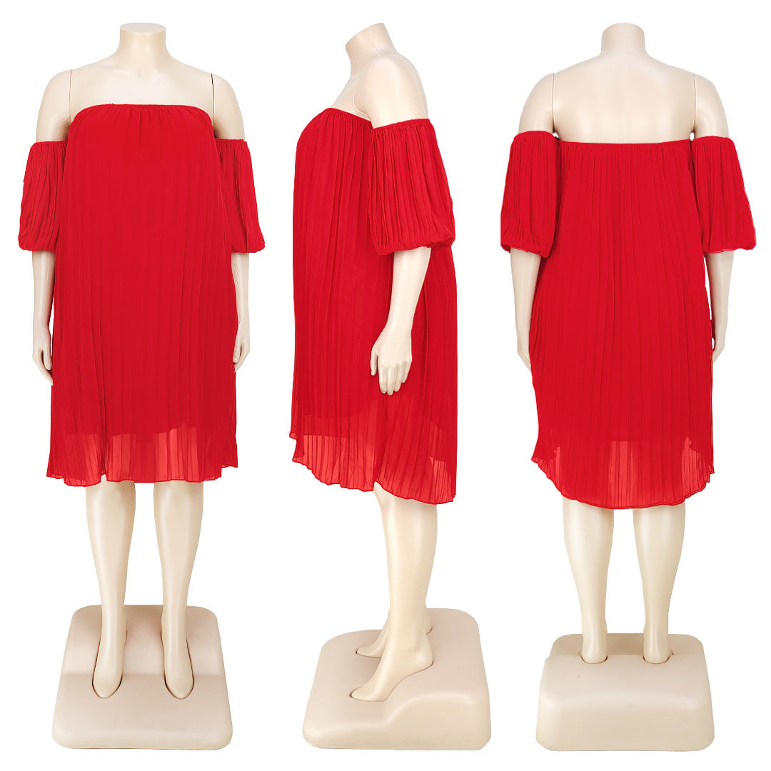 Chiffon Lantern Sleeve Draping Pleated Double Layer Dress
