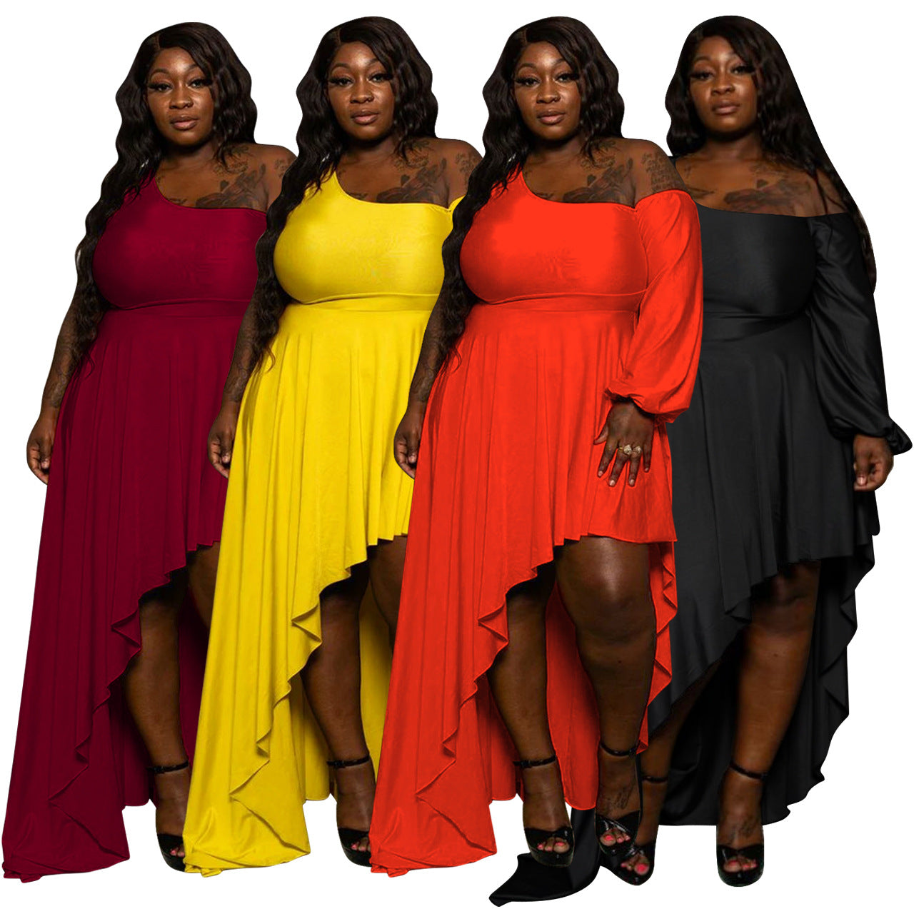 Large Solid One-shoulder Irregular Dress