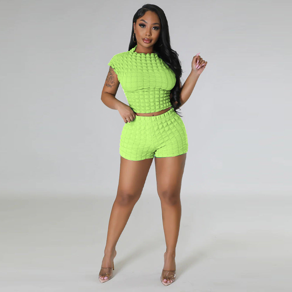 Cropped Shorts Popcorn Bubble Two-Piece Set