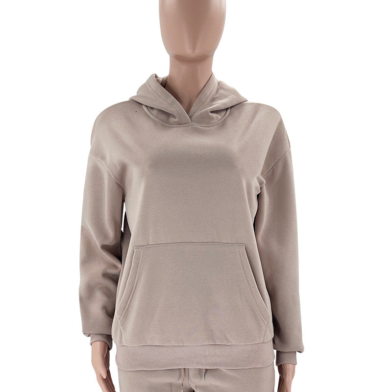 Solid Color Long Sleeved Shorts Hoodie Two-piece Set