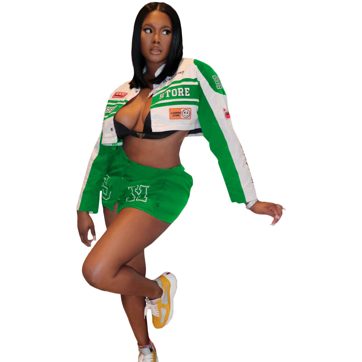 Retro detachable motorcycle baseball uniform two-piece skirt suit