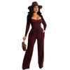 Long sleeved solid color low cut two-piece set