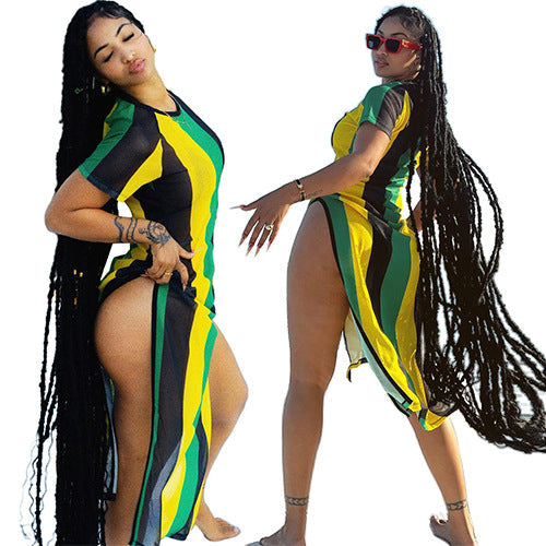 Caribbean Contrast Split Dress
