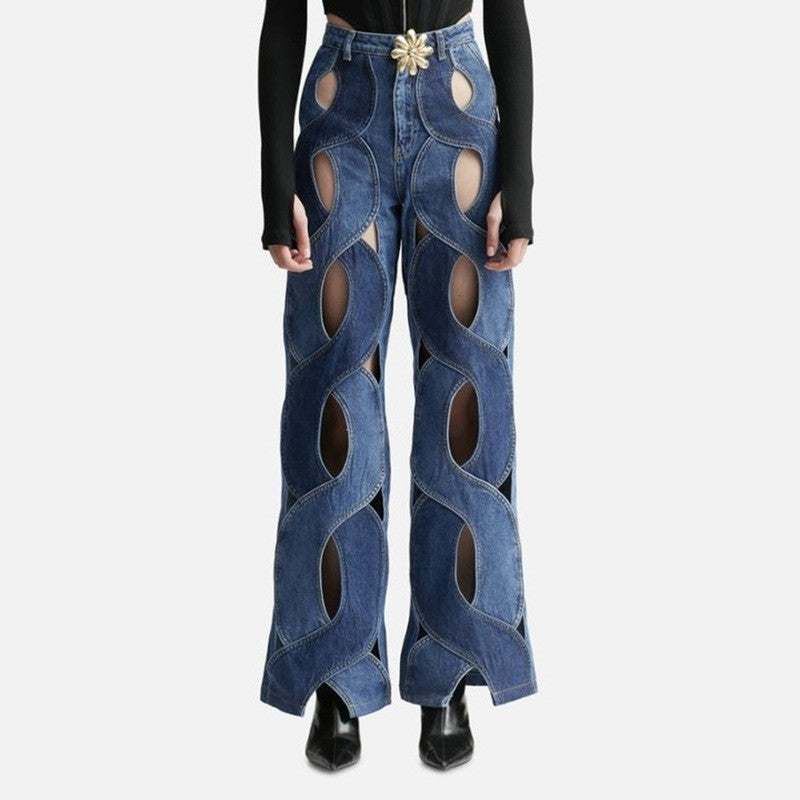 Metal button hollow Fried Dough Twists love jeans
