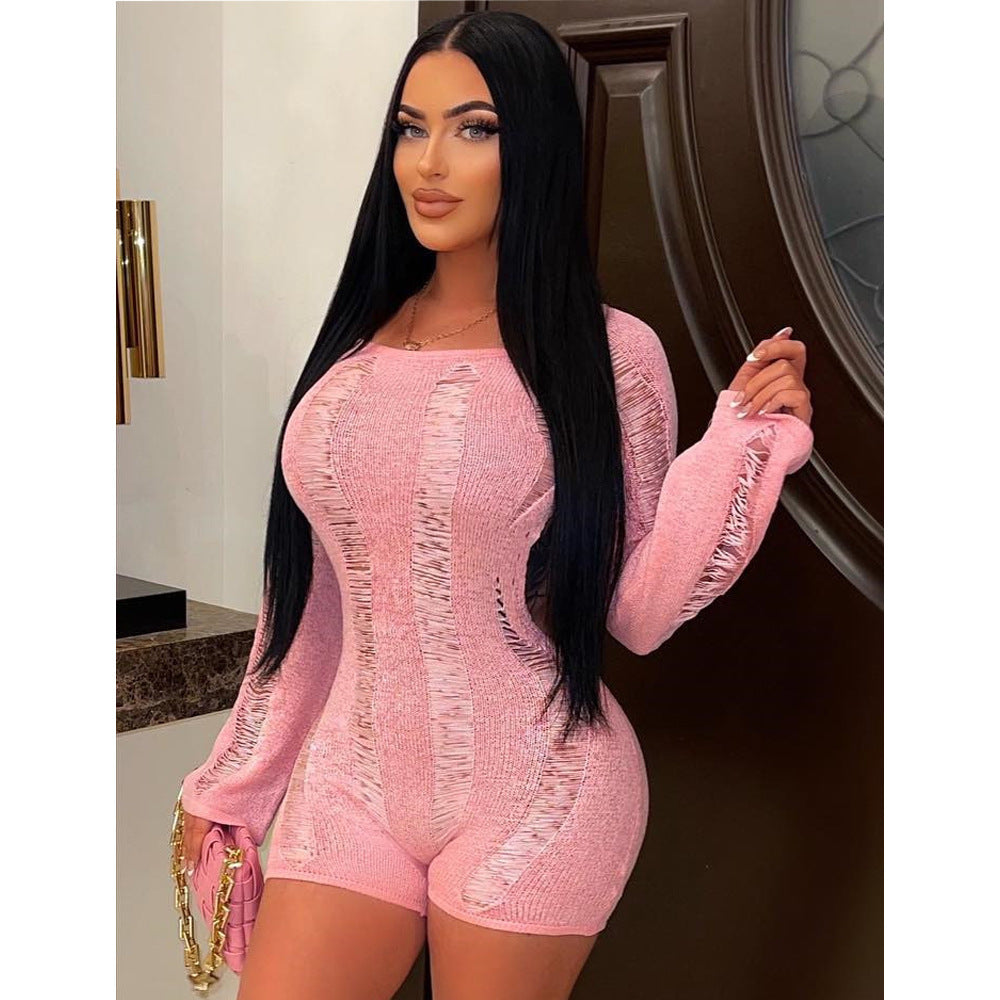 Sexy Ripped Long Sleeves Backless Jumpsuit