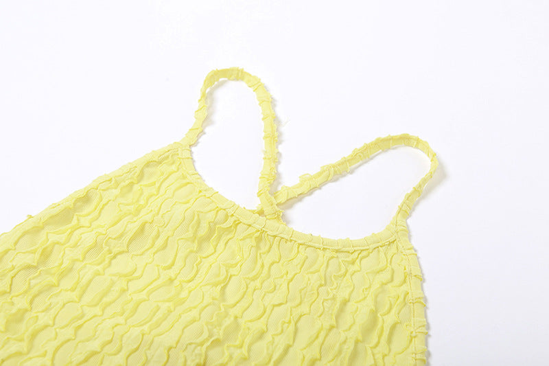Strap Backless Popcorn Dress