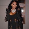 Long Sleeve Shawl Ripped Slim Fit Dress