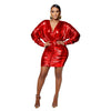 Solid color gilded long sleeved pleated short skirt dress