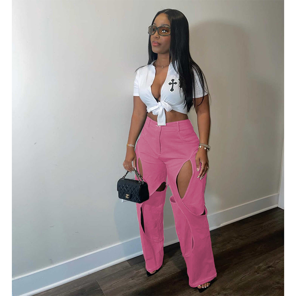 Cotton Fried Dough Twists hollow casual pants