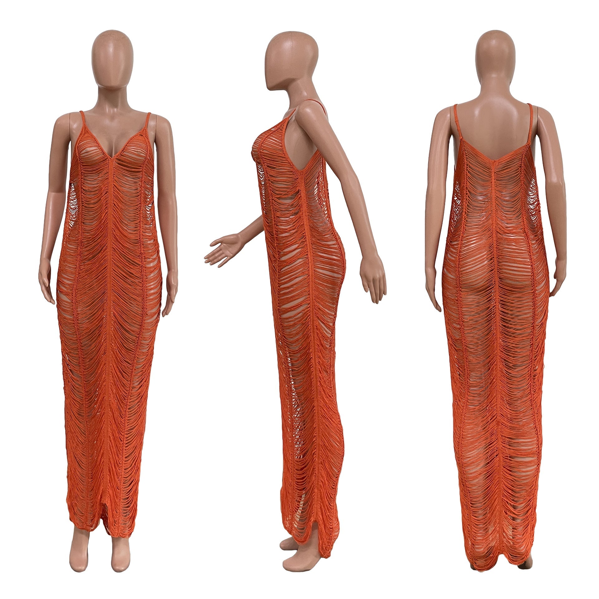 Strap Style Knitted Sleeveless Hollow Out V-neck Dress