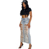 Fashion Personality Denim Wash Pocket Slit Tassel Skirt Female