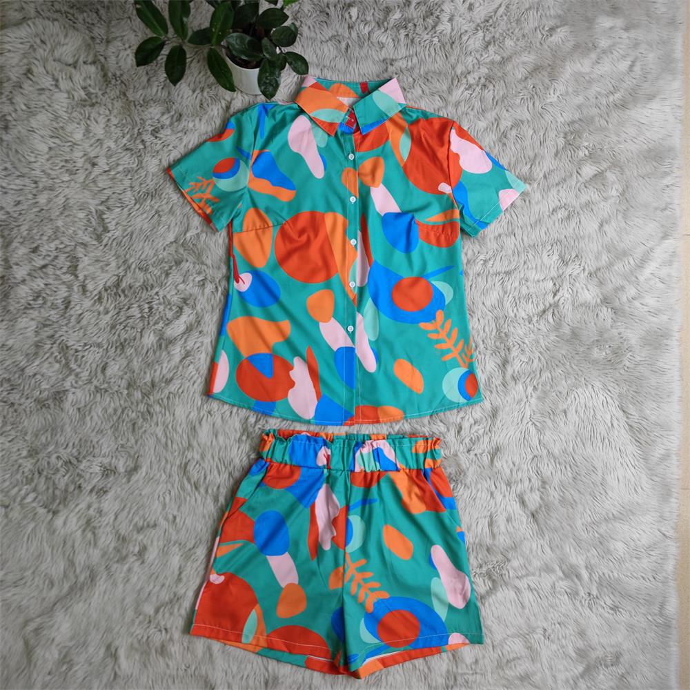 Printed Shirt Short Sleeve Shorts 2PC Set
