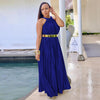 Sleeveless Off Shoulder Simulated Silk Pleated Large Swing Dress