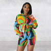 Printed Long Sleeve Shorts Two-piece Set