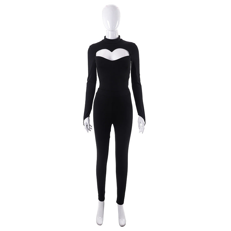 Solid Color Love Heart Openwork Slim Fit Set