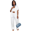 Tree Pattern Pleated Fabric Short Sleeved Shirt Wide Leg Pants Set