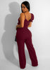 Ruffled Shoulder Sleeveless Waist-deep V Loose Solid Romsuit