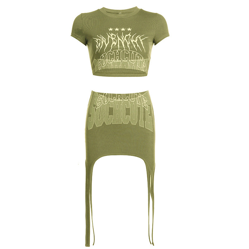 Sexy Bare Midriff Slim Fit T-shirt Skirt 2PC Set